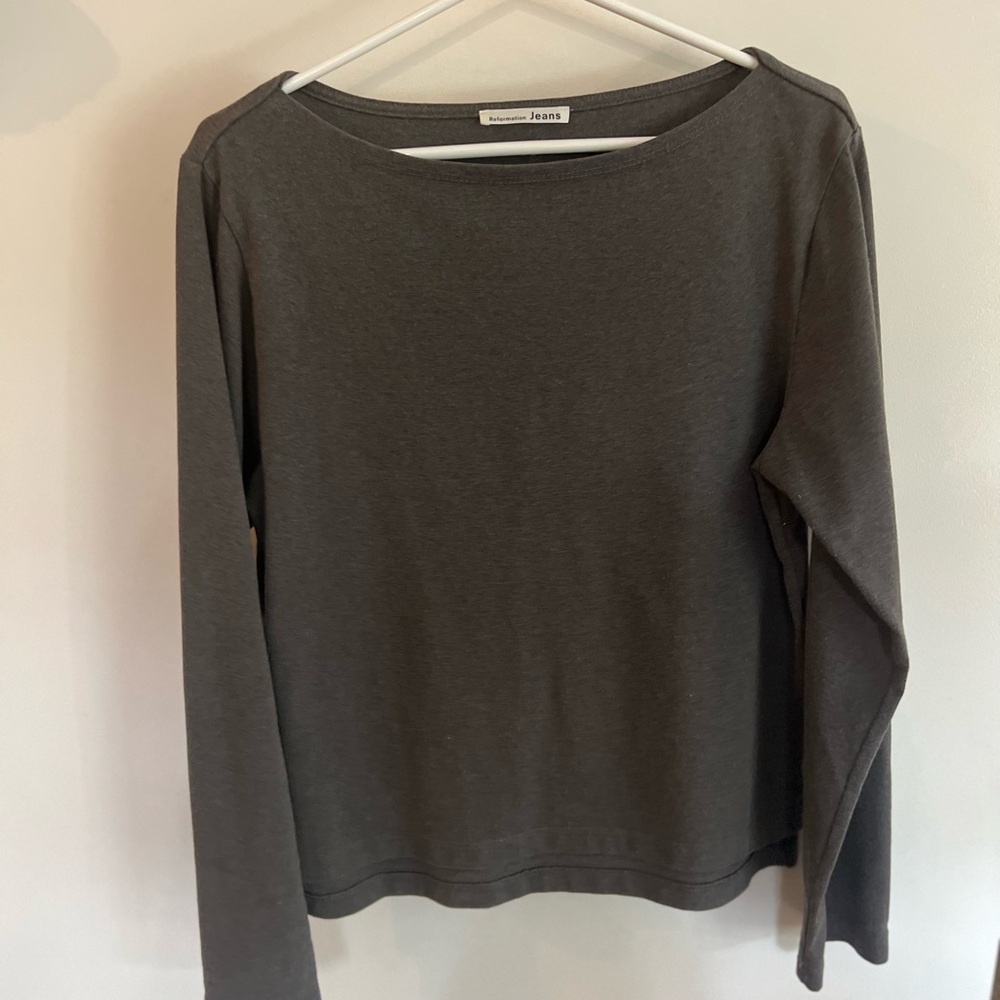 REFORMATION Jeans Gray Sailor Long Sleeve Boat Neck Soft Knit T-Shirt Top